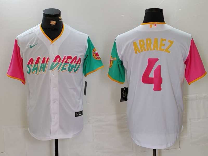 Men%27s San Diego Padres #4 Luis Arraez White 2023 City Connect Cool Base Stitched Jersey